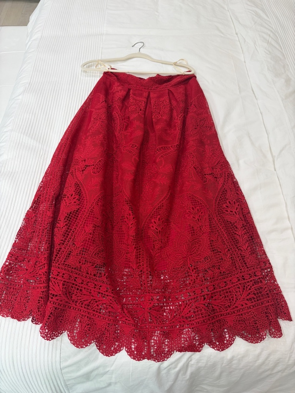 Farm Rio Red Boho Garden Guipure Lace Midi-Skirt - Picture 3 of 15